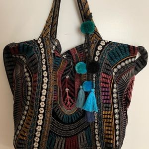 Johnny Was embroidered tote bag in velvet.